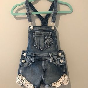 Vintage Toddler Girl Denim Overalls With Lace